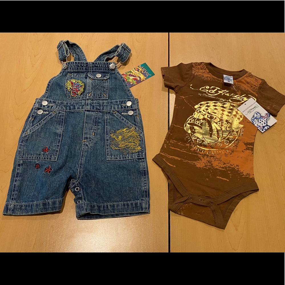 NWT Ed Hardy Shortalls and Onesie